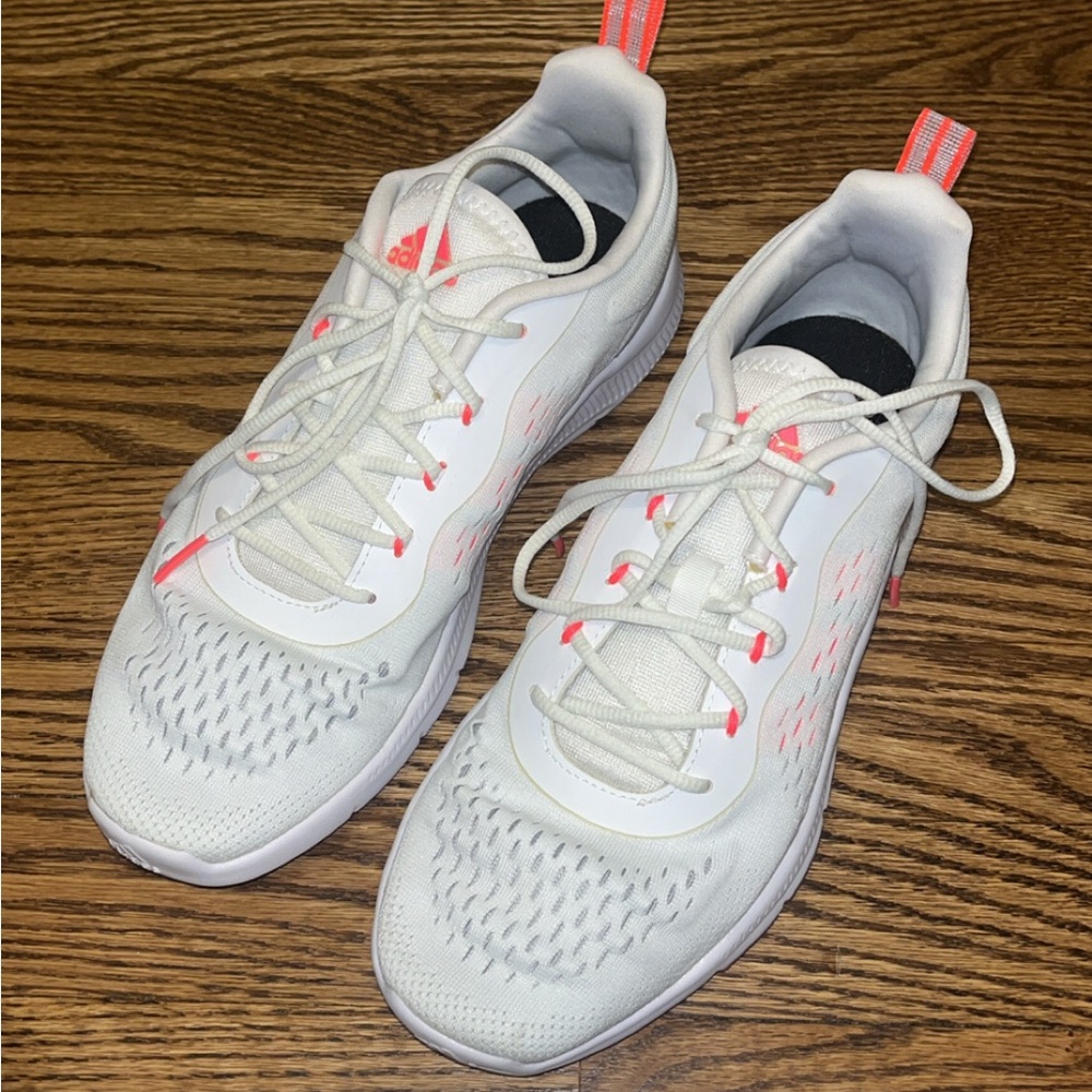 Women's Size 8 Adidas White Running Sneakers with Coral Accents